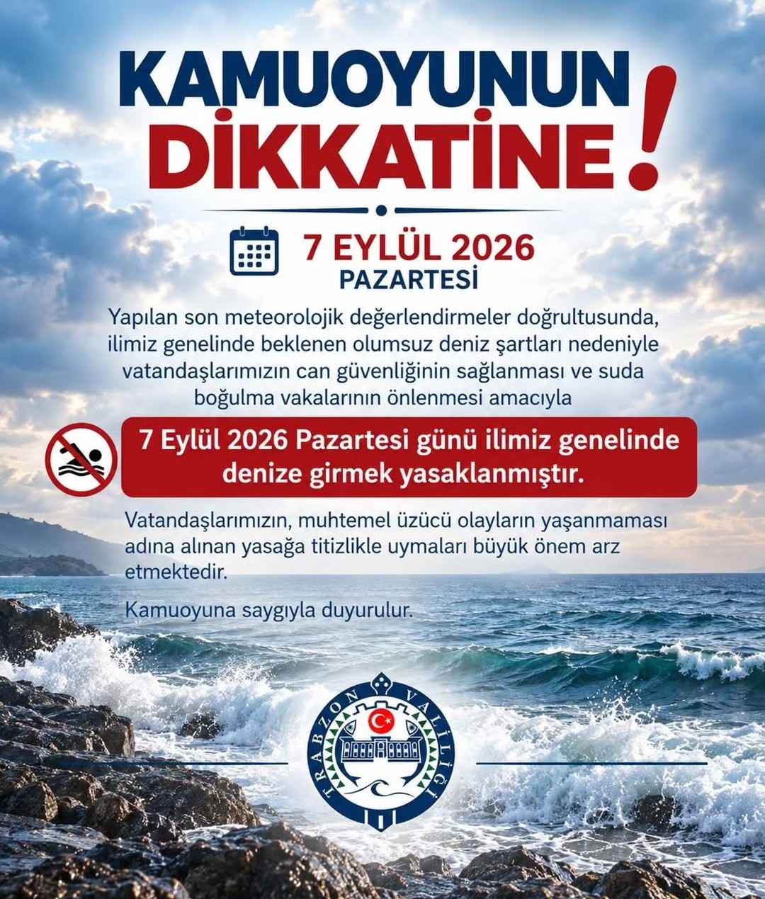 🌊 Trabzon’da Denize Girmek Yasaklandı!